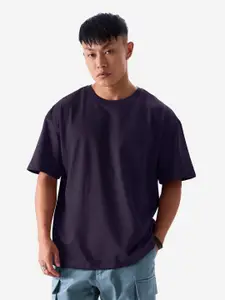 The Souled Store Blue Round Neck Oversized Pure Cotton T-shirt