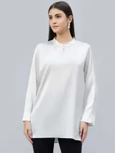 First Resort by Ramola Bachchan Classic Mandarin Collar Satin Casual Shirt