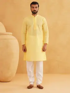 SOJANYA Geometric Embroidered Mandarin Collar Pure Cotton Straight Kurta With Churidar