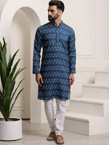 SOJANYA Abstract Printed Band Collar Pure Cotton Kurta with Churidar