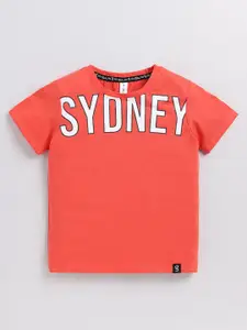 Ginie Boys Typography Printed Cotton T-Shirt