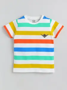 Ginie Boys White Striped Pockets T-shirt