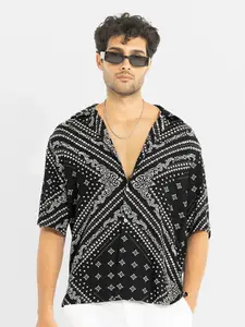Snitch Black Classic Oversized Ethnic Motifs Printed Casual Shirt