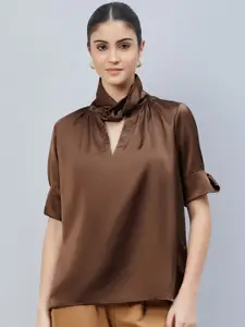 First Resort by Ramola Bachchan Classic Tie-up Neck Shirt Style Top