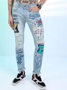 HIGHLANDER Men Slim Fit Light Fade Highly Distressed Printed Stretchable Jeans