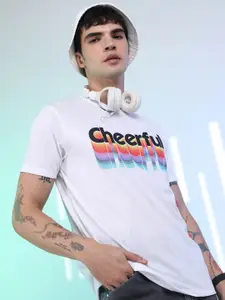 HIGHLANDER White Typography Printed Relaxed Fit T-shirt