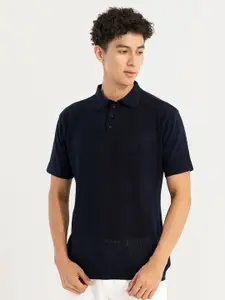 Snitch Navy Blue Polo Collar Cotton Slim Fit T-shirt