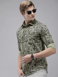 U.S. Polo Assn. Tailored Fit Geometric Printed Pure Cotton Casual Shirt