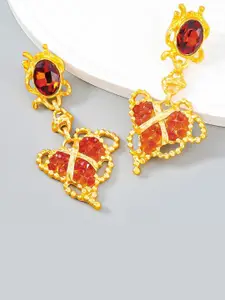 AVANT-GARDE PARIS Red Heart Shaped Gold-Plated Stud Earrings