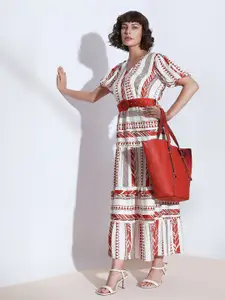 Vero Moda Geometric Print Maxi Dress With Belt