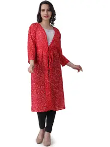 COLOR STUDIO Floral Printed Longline Tie-Up Shrug