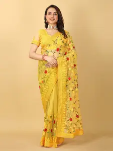 JSItaliya Floral Embellished Embroidered Net Saree