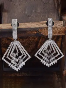 Mirana Rhodium-Plated American Diamond Studded Drop Earrings