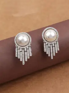 Mirana Rhodium Plated American Diamond Studded Drop Earrings
