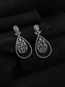 Mirana Rhodium-Plated American Diamond Studded Drop Earrings