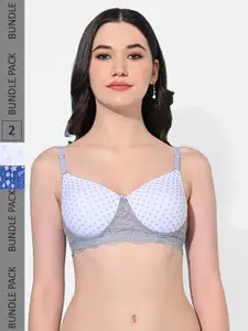 FIMS Pack Of 2 Geometric Printed Bras Full Coverage Lightly Padded