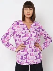 Vero Moda Abstract Printed Cuffed Sleeves Shirt Styled Top