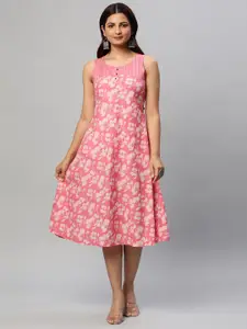 KAMI KUBI Floral Printed A-Line Midi Dress
