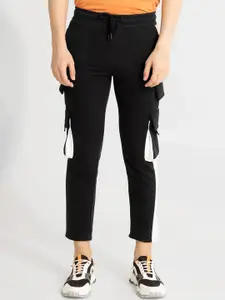 Snitch Men Black Smart Slim Fit Cotton Cargo Trousers