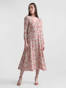 ONLY Floral Printed V-Neck A-Line Midi Dress
