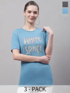 MACK JONNEY Pack Of 3 Typography Printed Cotton T-shirt