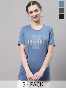 MACK JONNEY Pack Of 3 Typography Printed Cotton T-shirt