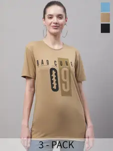 MACK JONNEY Pack Of 3 Typography Printed Cotton T-shirt