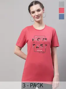 VIMAL JONNEY Pack Of 3 Typography Printed Cotton T-shirt