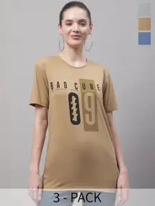 MACK JONNEY Pack Of 3 Typography Printed Cotton T-shirt