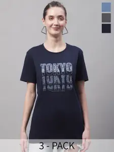 MACK JONNEY Pack Of 3 Typography Printed Cotton T-shirt