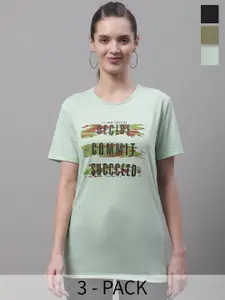 MACK JONNEY Pack Of 3 Typography Printed Cotton T-shirt