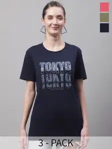 MACK JONNEY Pack Of 3 Typography Printed Cotton T-shirt