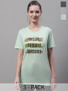 MACK JONNEY Pack Of 3 Typography Printed Cotton T-shirt