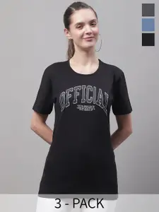 MACK JONNEY Pack Of 3 Typography Printed Cotton T-shirt