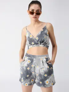 Disrupt Floral Printed V-Neck Shoulder Straps Shorts & Bralette Co-Ord Set