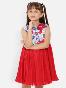 Nauti Nati Girls Floral Printed Gathered Or Pleated Fit & Flare Dress
