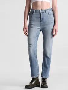 ONLY Women High-Rise Mildly Distressed Heavy Fade Cropped Stretchable Jeans