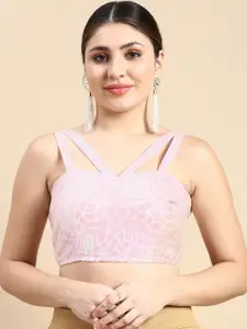 flaher Embroidered Sequinned Padded Net Readymade Blouse