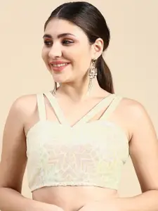 flaher Embroidered Sequinned Padded Net Readymade Blouse