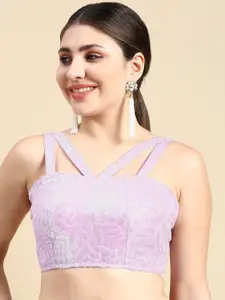 flaher Embellished Sequinned Net Readymade Padded Saree Blouse