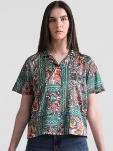 ONLY Ethnic Motifs Printed Spread Collar Crop Casual Shirt