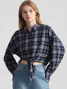 ONLY Boxy Tartan Checked Crop Casual Shirt