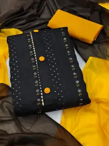 APNISHA Black & Yellow Embroidered Silk Georgette Unstitched Dress Material