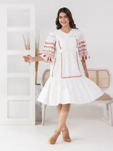 Aadews Ethnic Embroidered Cotton A-Line Dress