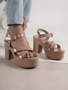 DressBerry Beige Strappy Open Toe Platform Heels