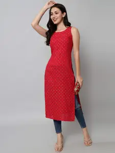 KALINI Geometric Printed Sleeveless Straight Kurta