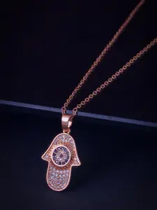 MEENAZ Rose Gold-Plated CZ-Studded Pendant With Chain