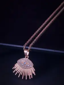 MEENAZ Evil Eye Rose Gold-Plated CZ-Studded Pendant With Chain