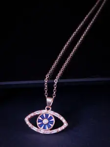 MEENAZ Evil Eye Rose Gold-Plated CZ-Studded Pendant With Chain