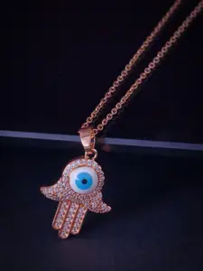 MEENAZ Rose Gold-Plated CZ-Studded Pendant With Chain